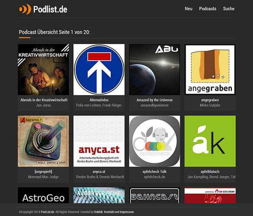 Podlist.de Podcast Verzeichnis Webseite