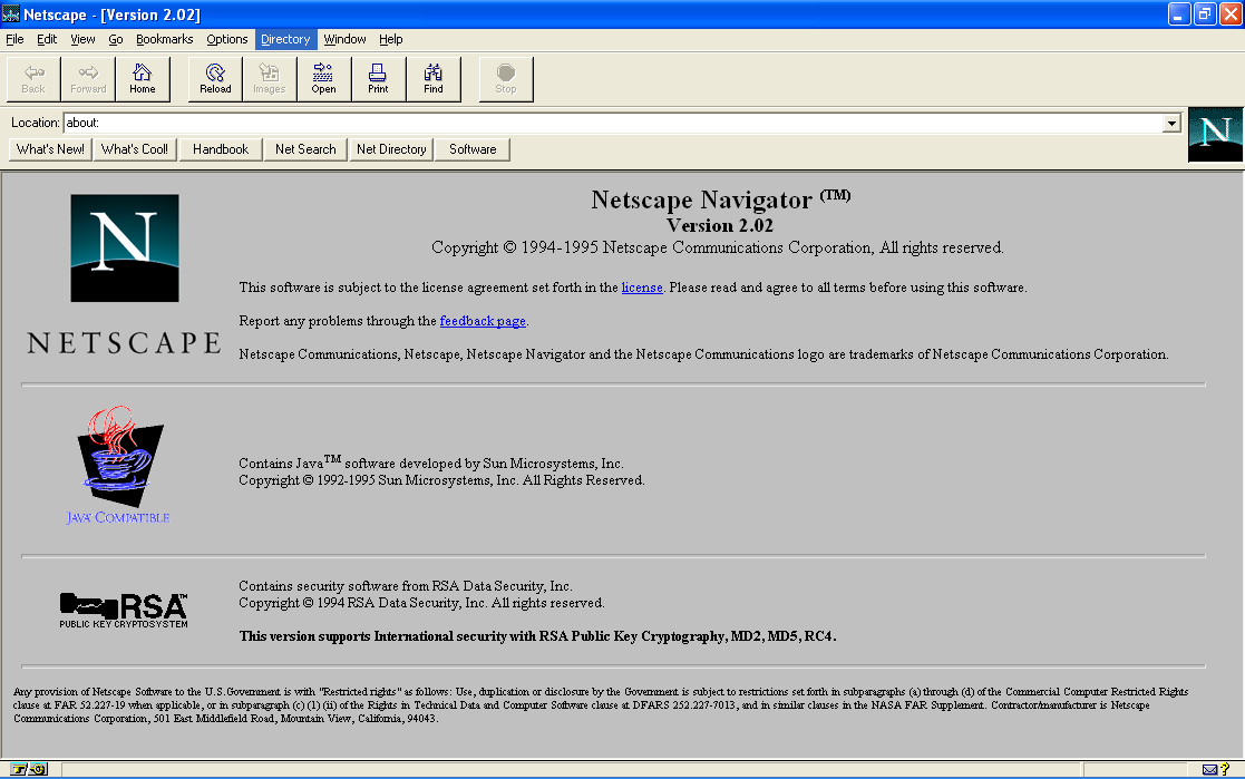 Screenshot of Netscape Navigator Browser Version 2.02